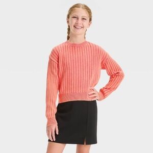 New! Girls' Wide Ribbed Pullover Sweater - art class™ Orange, Size XS
